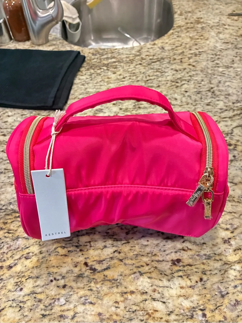 Vibrant Pink Travel Cosmetic Case with Top Handle